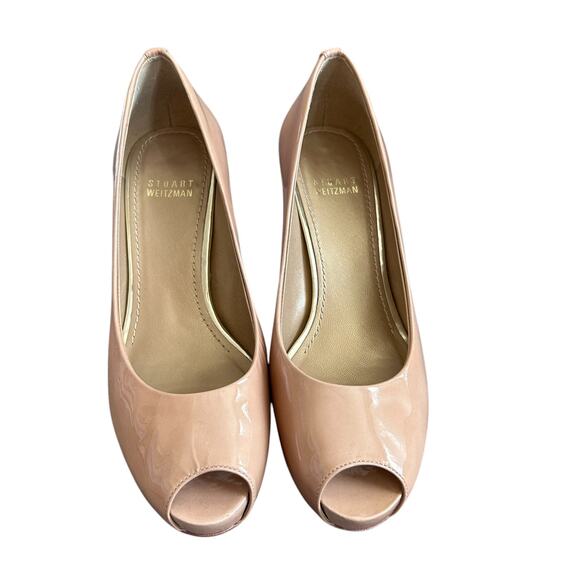 Stuart Weitzman Axis Adobe Aniline Patent Leather Peep Toe Heels Womens Size 7.5 - Picture 3 of 11